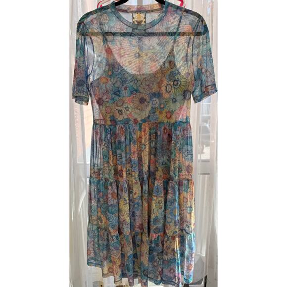 Johnny Was Mesh Floral Tiered Slip Dress Size S Small - Picture 2 of 10